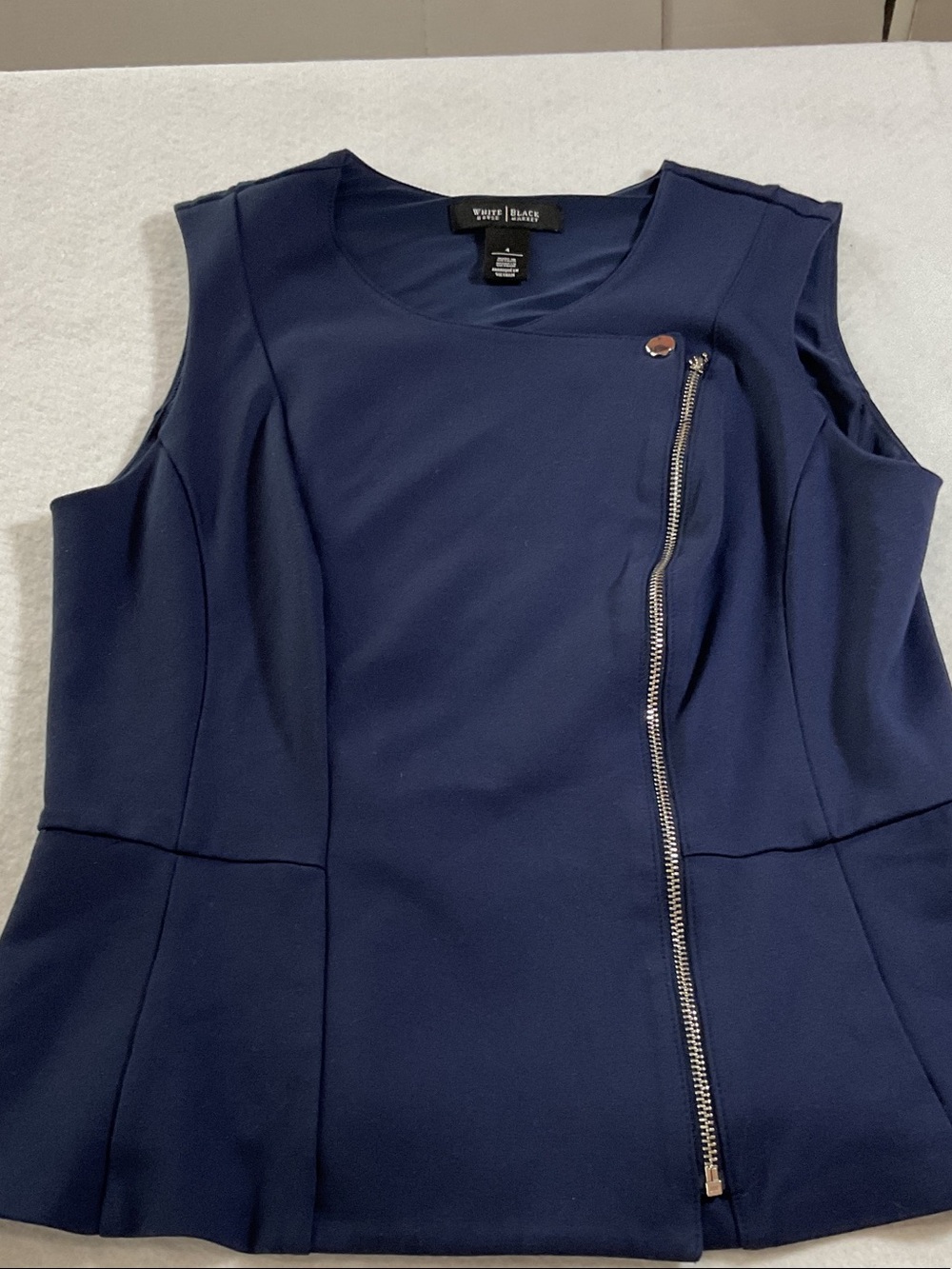 White House Black Market Navy Zip-Accent Sleeveless Top